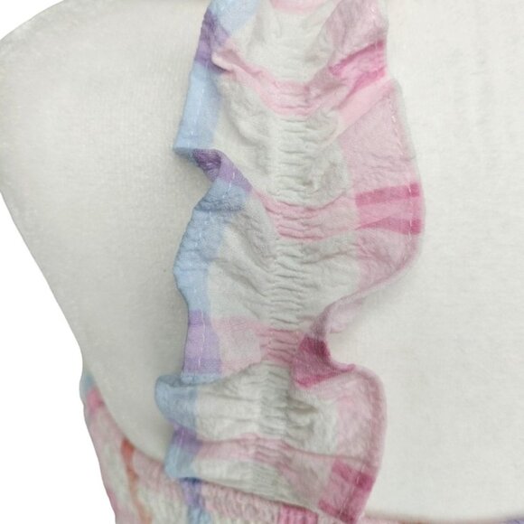 NWT Blu Pepper Size M White Multicolor Smocked Peplum Tank Top - Picture 4 of 7